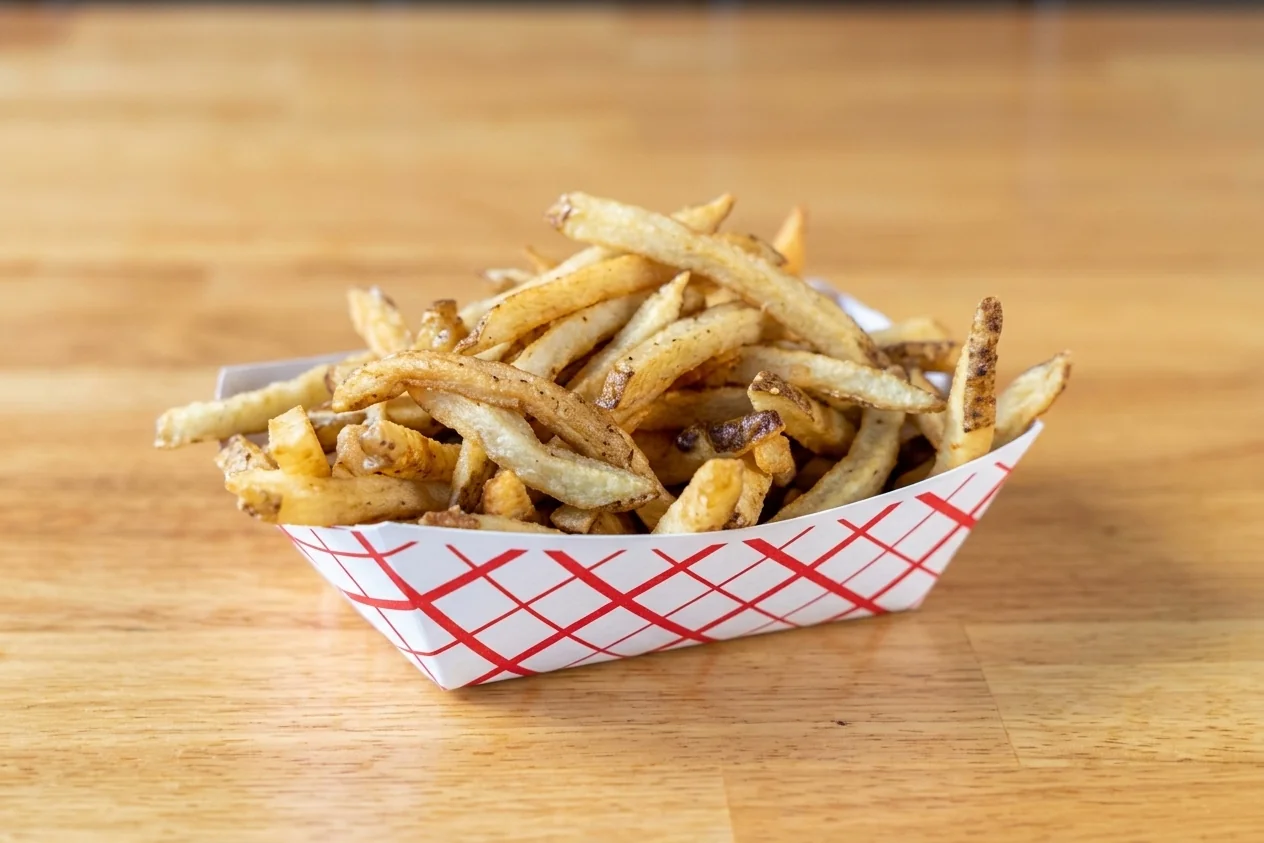 Hand-cut fries in a basket